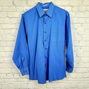 Van Heusen Satin Stripe‎ Fitted Wrinkle Free Dress Shirt, Size 16.5 32/33, Blue